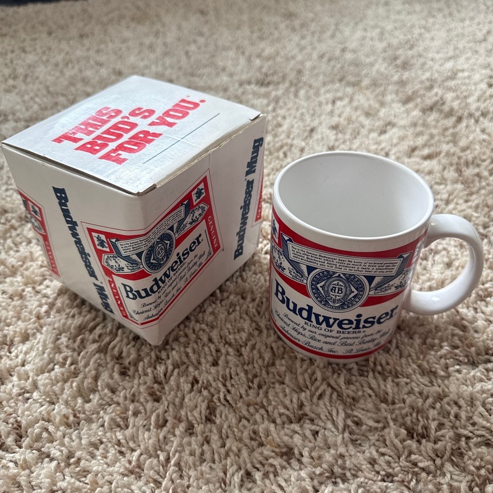 Vintage 1990 Budweiser King of Beers Ceramic Coffee Mug with Original Box